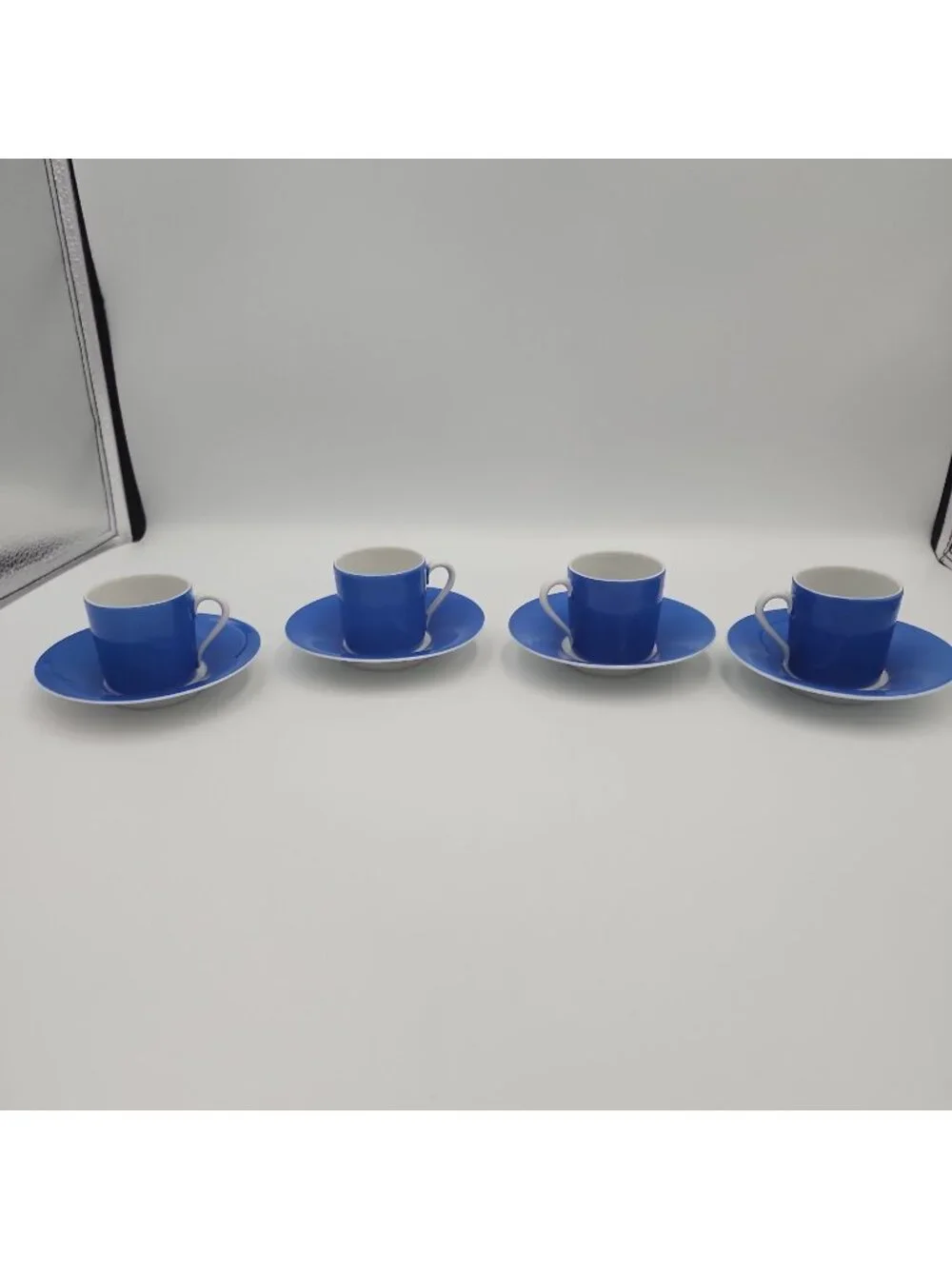 Art Deco-style Vintage Demitasse Cup and Saucer Royal Blue Set of 4 Bavaria